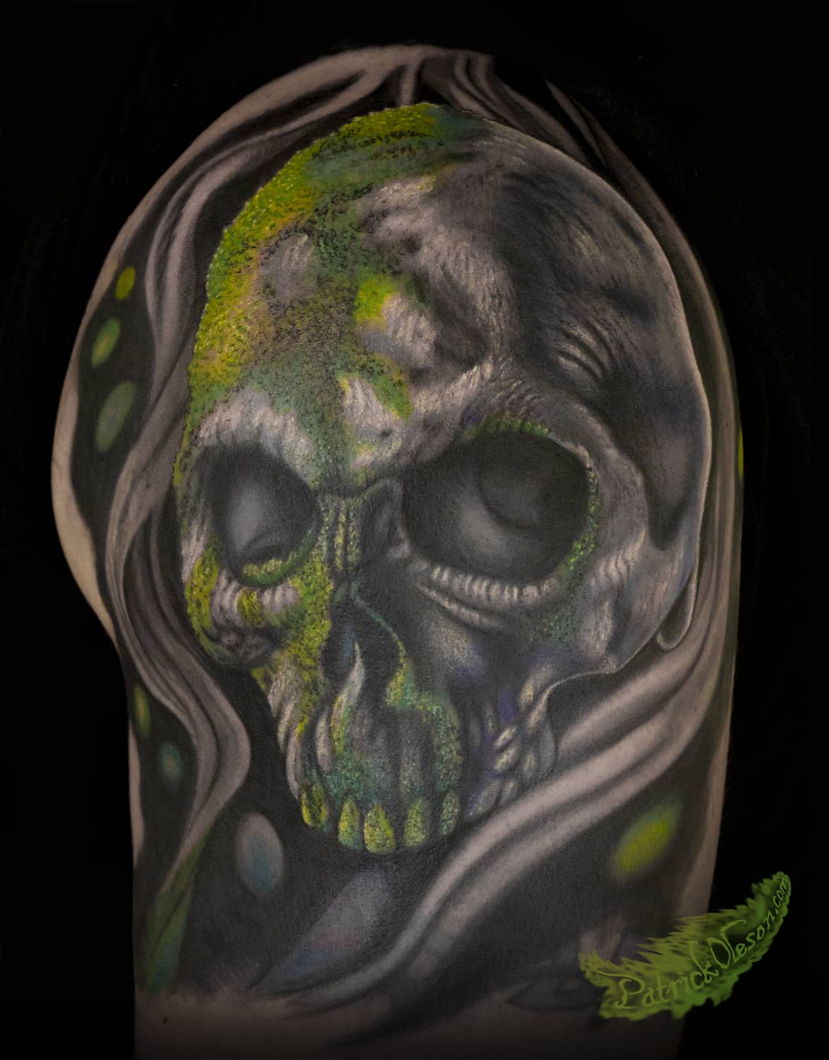 green skull tattoo