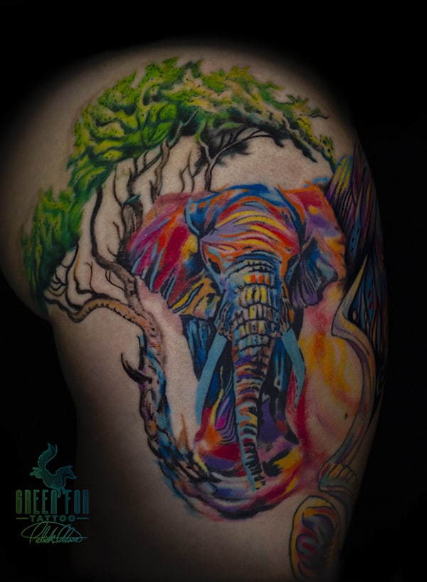 painted elephant tattoo