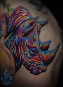 watercolor rhino tattoo