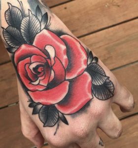 Color Rose Hand Tattoo