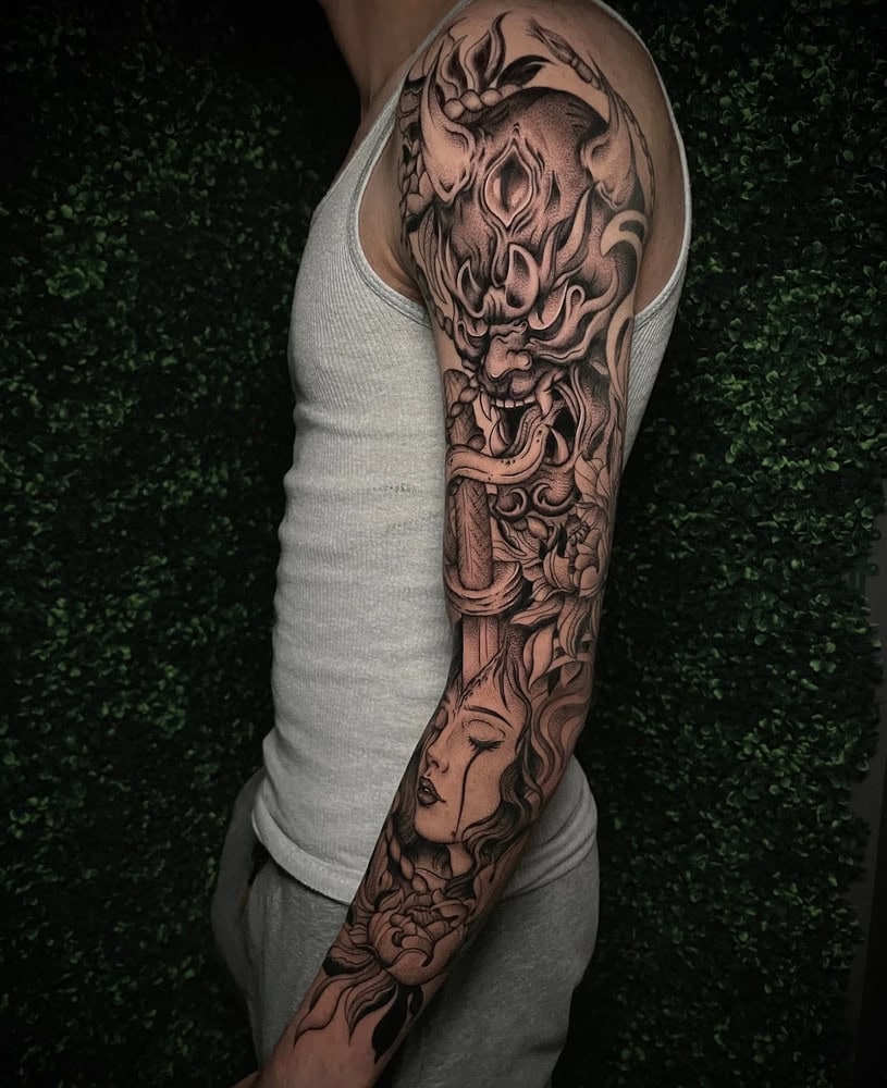 fine line sleeve tattoo